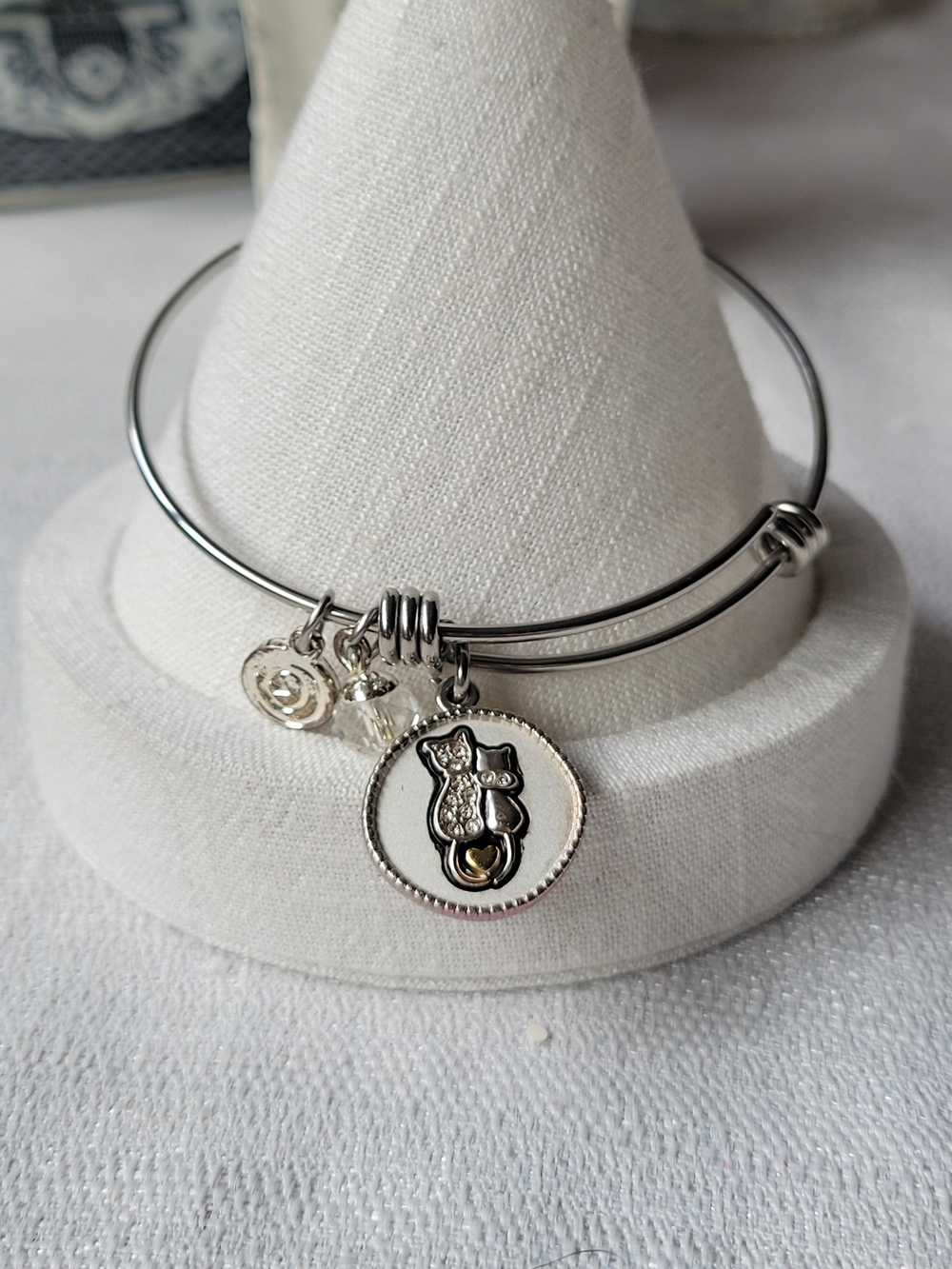 Silver Cat Charm Bangle Bracelet